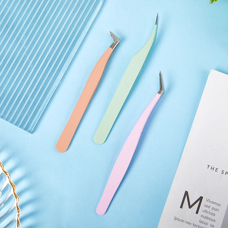 ملاقط من الفولاذ المقاوم للصدأ لتمديد رموش العين ، ملاقط عالية الدقة مضادة للساكنة ، جزء واحد