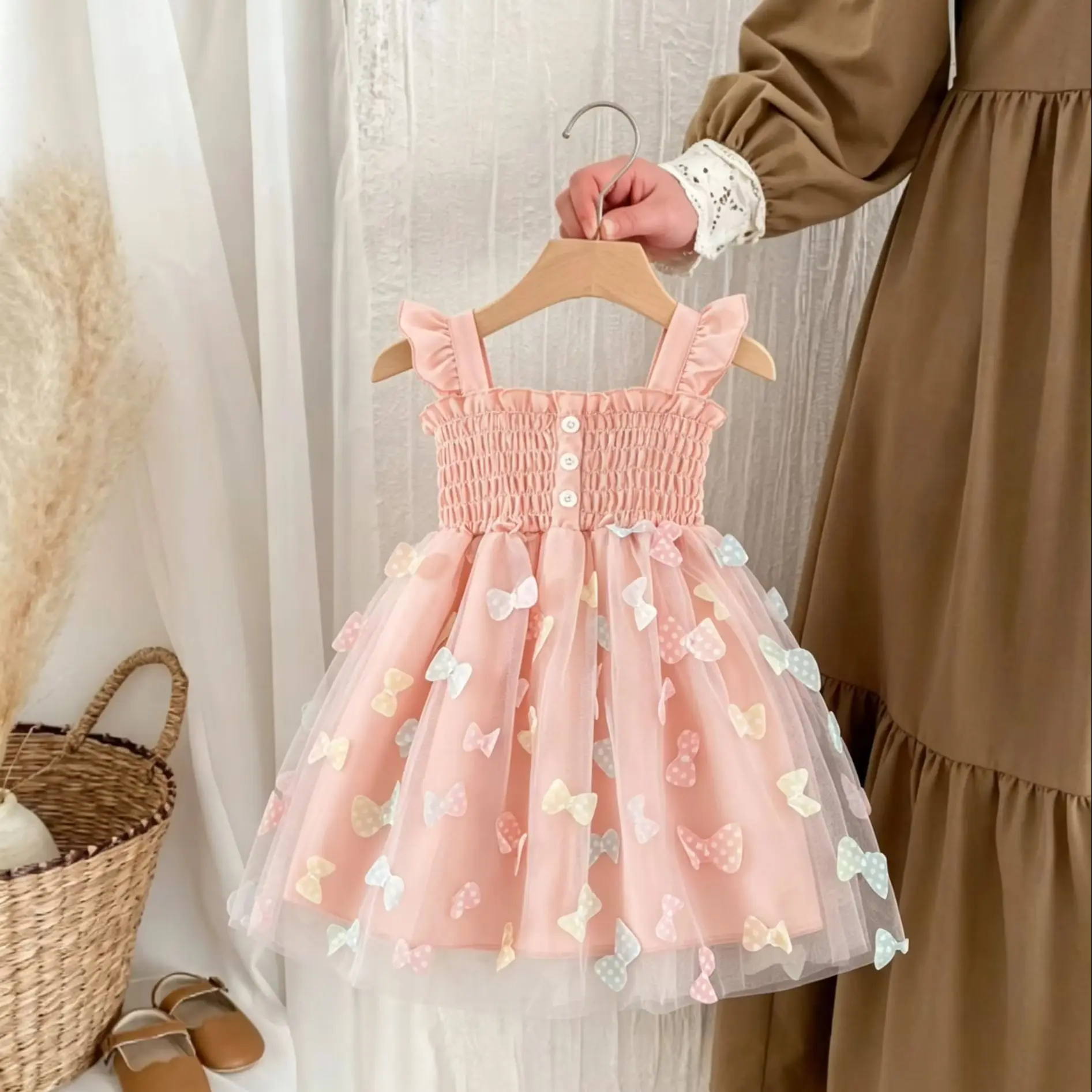 Summer New Baby Girl Pink Dress Sweet Bow Chiffon Children'S Clothing (6 Months -3 Years Old)