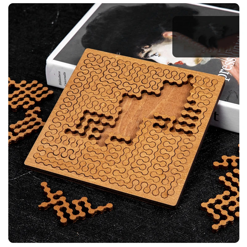 Difficult Geometry Wooden Puzzles Boards Logic Training IQ Brain Teaser Game for Kids and Adults Decompression Anti Stress Toys