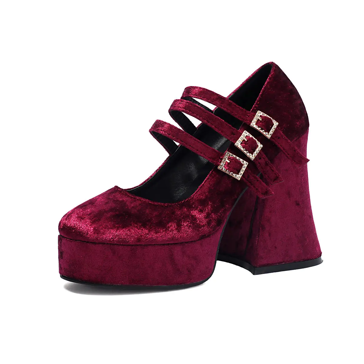 

Mary Jane Shoes Black Red Platform Gothic Chunky High Heels Pumps for Women Rhinestone Strappy Faux Suede Cosplay Costume Wear