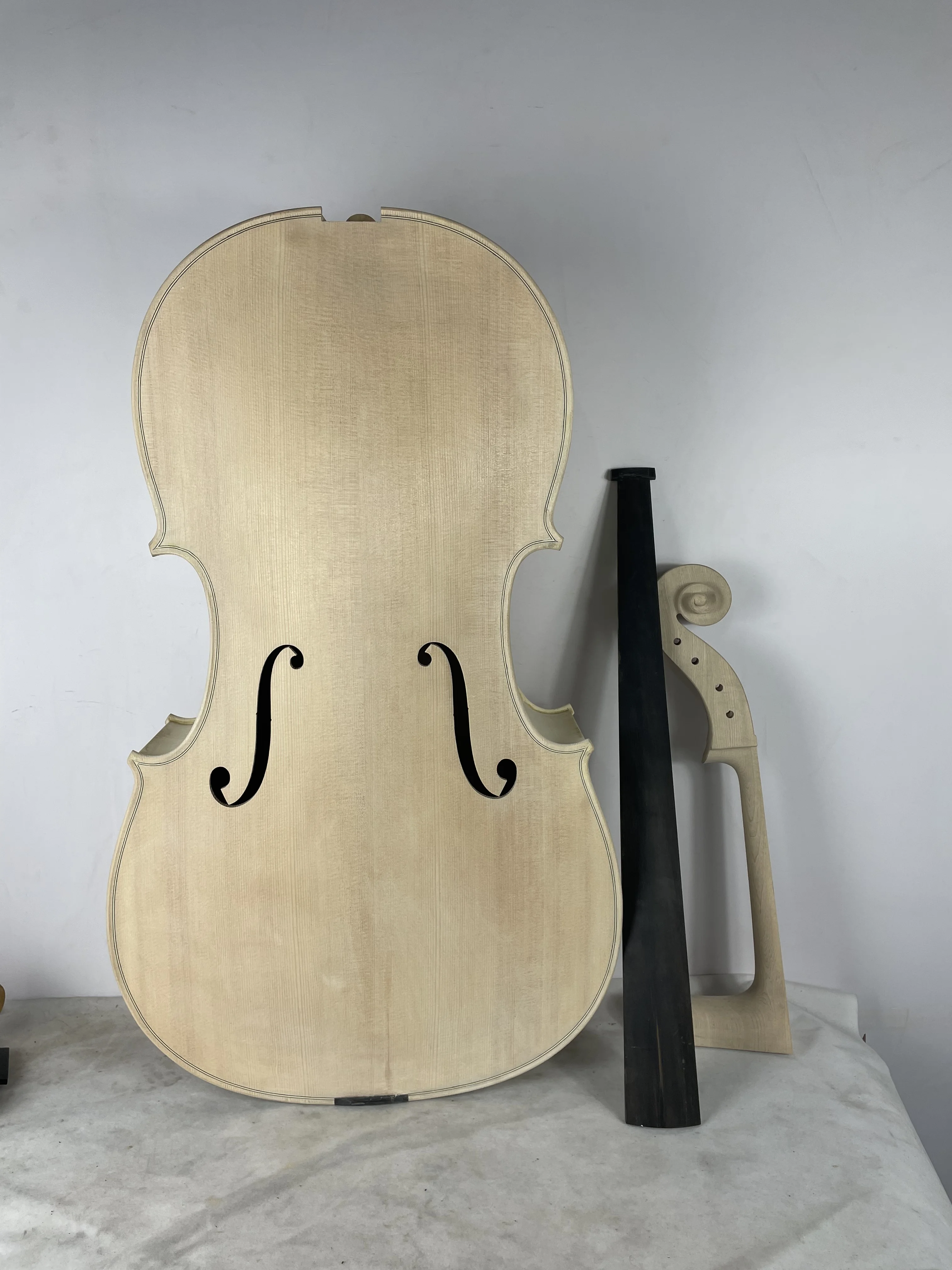 Unfinished Handmade Spruce Panel,Maple Back,Cello 1/4 -4/4,White Violoncello Embroidery,Professional Acoustic Musical Instrument