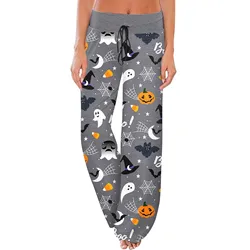 Women Goth Bats Pajama Pants Halloween Print Sleepwear Sleep Comfy Lounge Bottoms Drawstring Wide Leg Pants