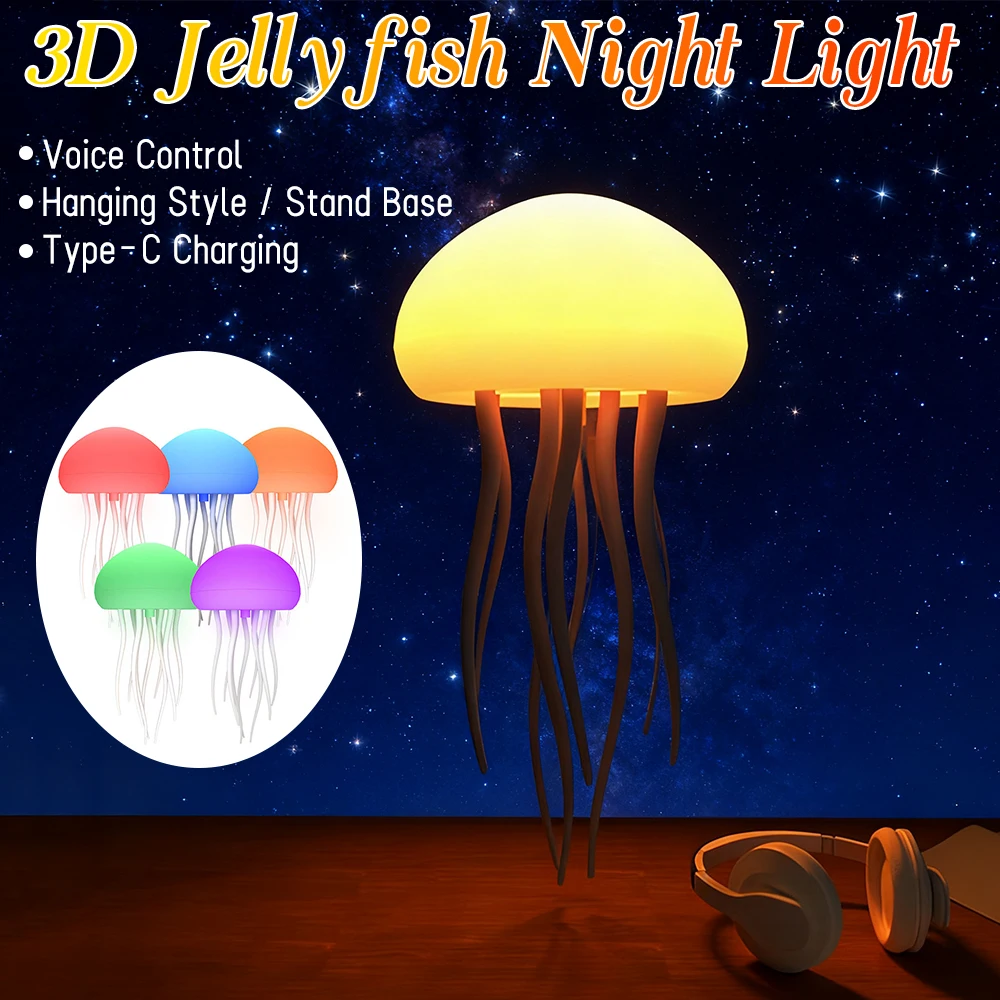 LED Jellyfish Lamp with 9 Tentacles 2 Working Modes Ultra Long Battery Life Colour Gradient Light Effects with Remote Control