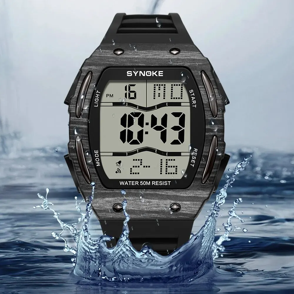 SYNOKE Watch Outdoor Sports Multifunctional Waterproof Shock Resistant Large Screen Display Luminous LED Digital Watch For Men