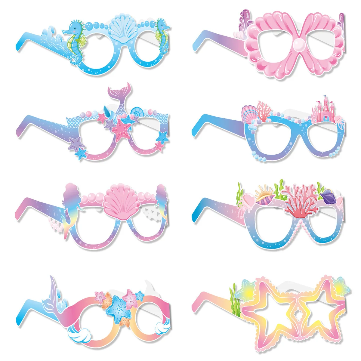 

8pcs/Pack New Mermaid Paper Glasses Photo Props Fishtail Star Glasses Children's Birthday Party Decorations Toys