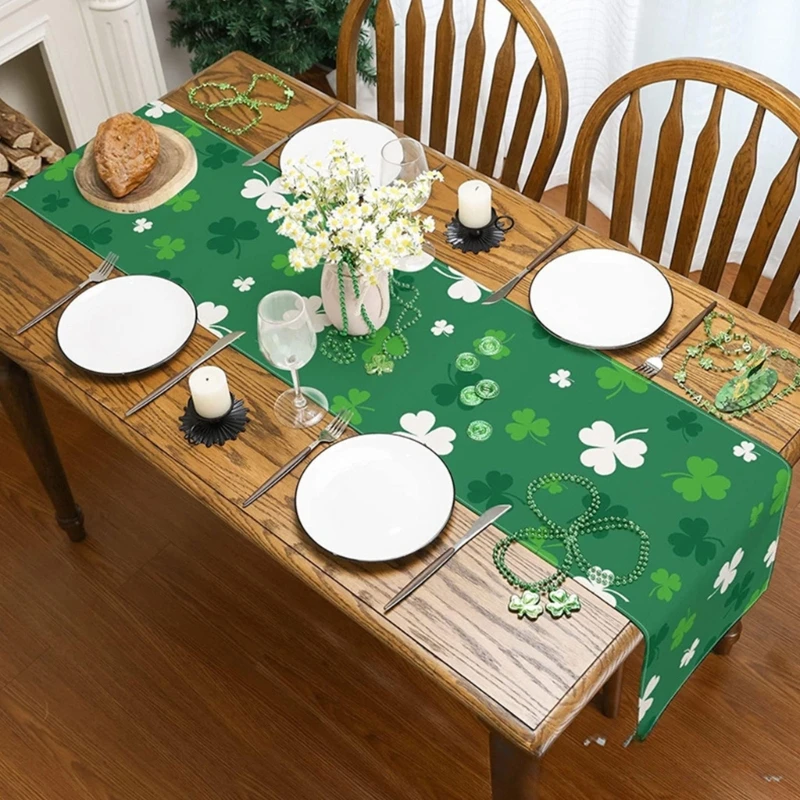 

Leaf Table Decors Enhances Home Setting with Green Grass Irish Festive Tablecloth for Spring Party Ornament