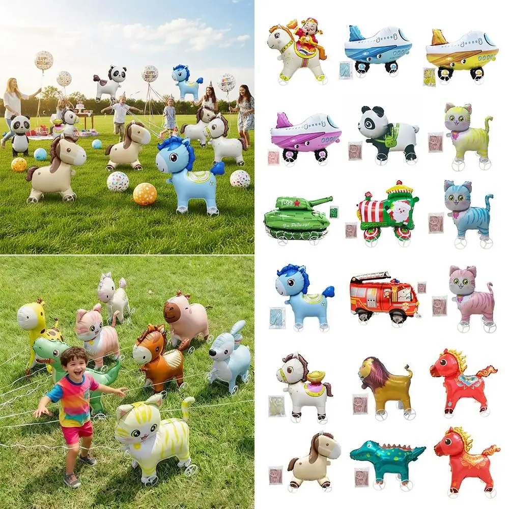 

4D Design Walking Balloon Cartoon Animal Rope Pulley Pulley Balloon Aluminum Foil Large Size Cartoon Balloon Party Decoration