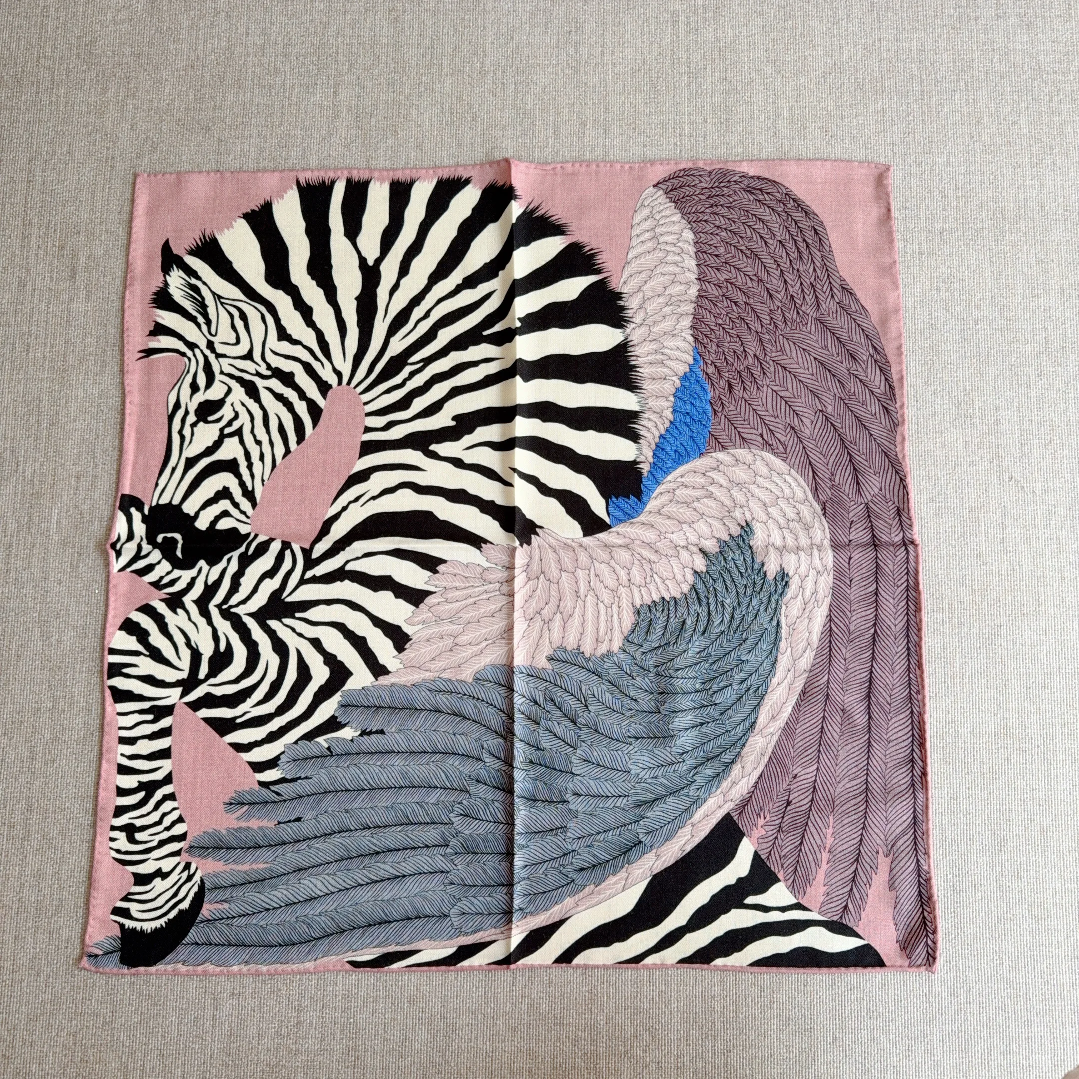 

Zebra Print Wool Silk Square Scarf Hand Rolled 70cm Double Sided Woman Luxury High-End Brand 2025 New Style Warm Autumn Winter