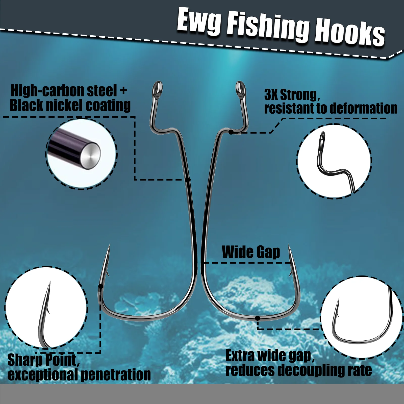 100 ~ 200 Stück Ewg Haken Wide Gap Worm Angelhaken Texas Rig Haken – Detail 1