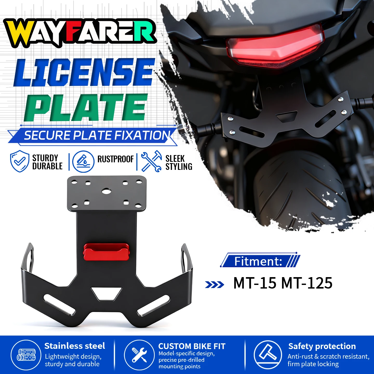 For MT-15 MT15 MT-125 MT125 2018-2024 2023 2022 2021 Motorcycle Accessories License Plate Holder Mount Bracket
