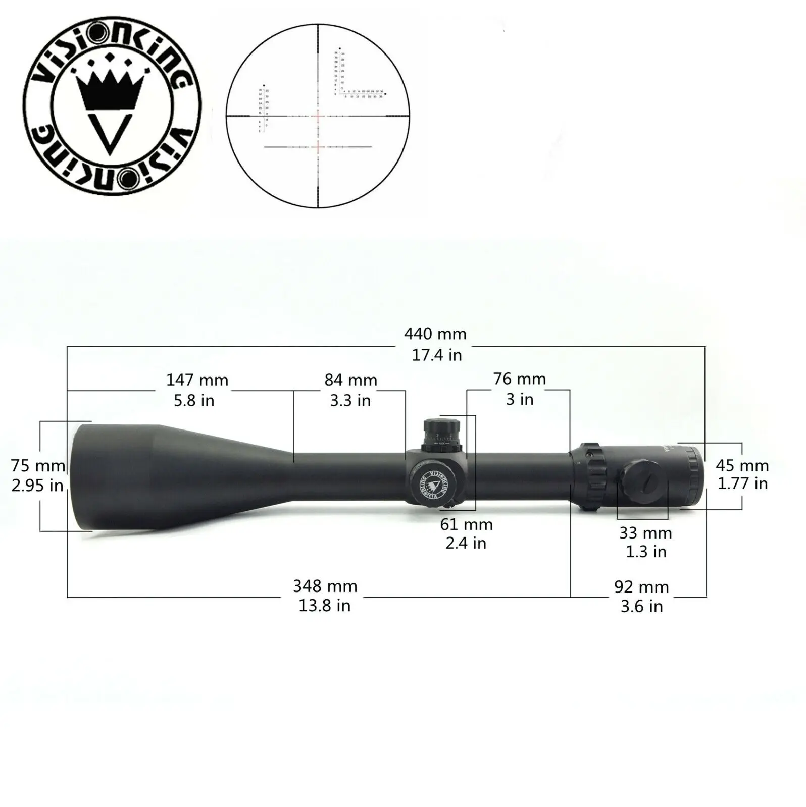 Imagem -02 - Visionking-militar Caça Riflescope 448x65 Amplo Campo de Visão Vermelho e Verde Iluminado Relação Tático Zoom Óptico 50bmg