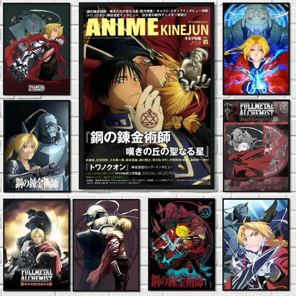 F-Fullmetal Alchemist Anime-Poster, HD-Kunst, selbstklebende Wanddekoration, wasserfest, für Zuhause, Wohnzimmer, Schlafzimmer, Bar, ästhetische Dekoration