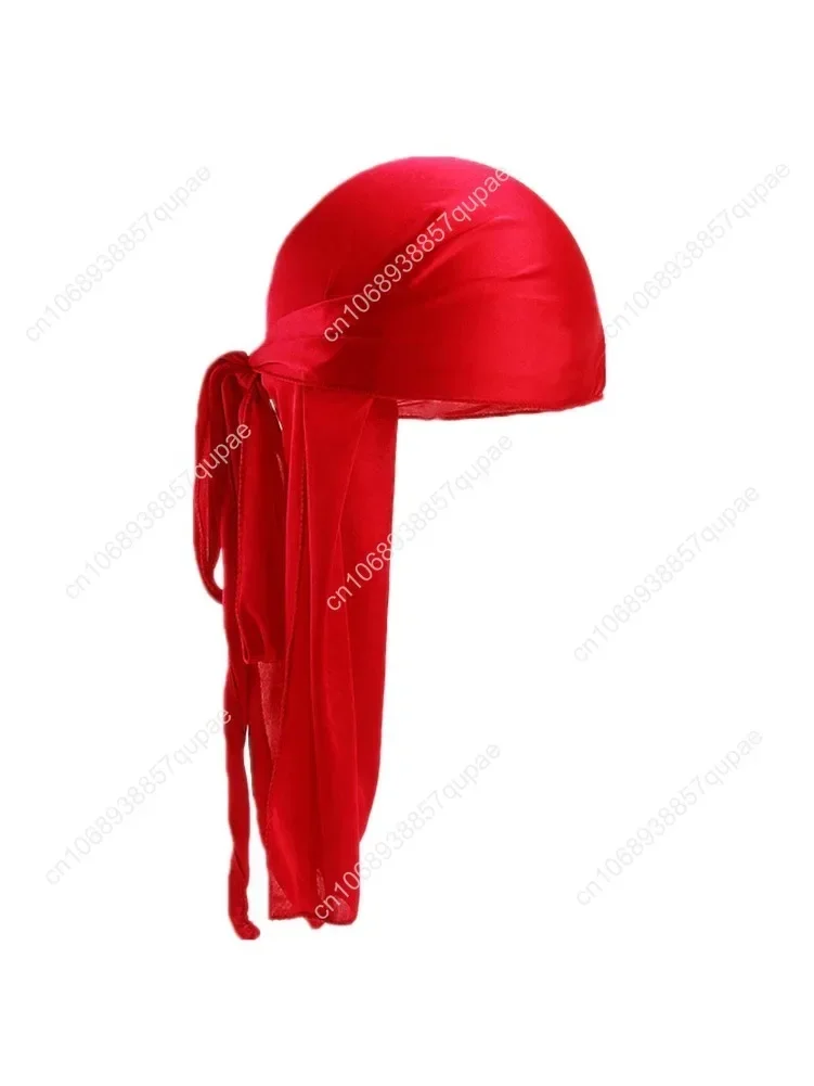 

Men Women Durag Extra Long-Tail Headwraps Silky Satin Pirate Cap Bandana Hat for 360 Waves