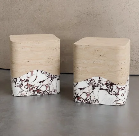 Natural Square Pillar Travertine Plinth Home Decor for Living Room Furniture Custom Modern Marble Cube Side Table