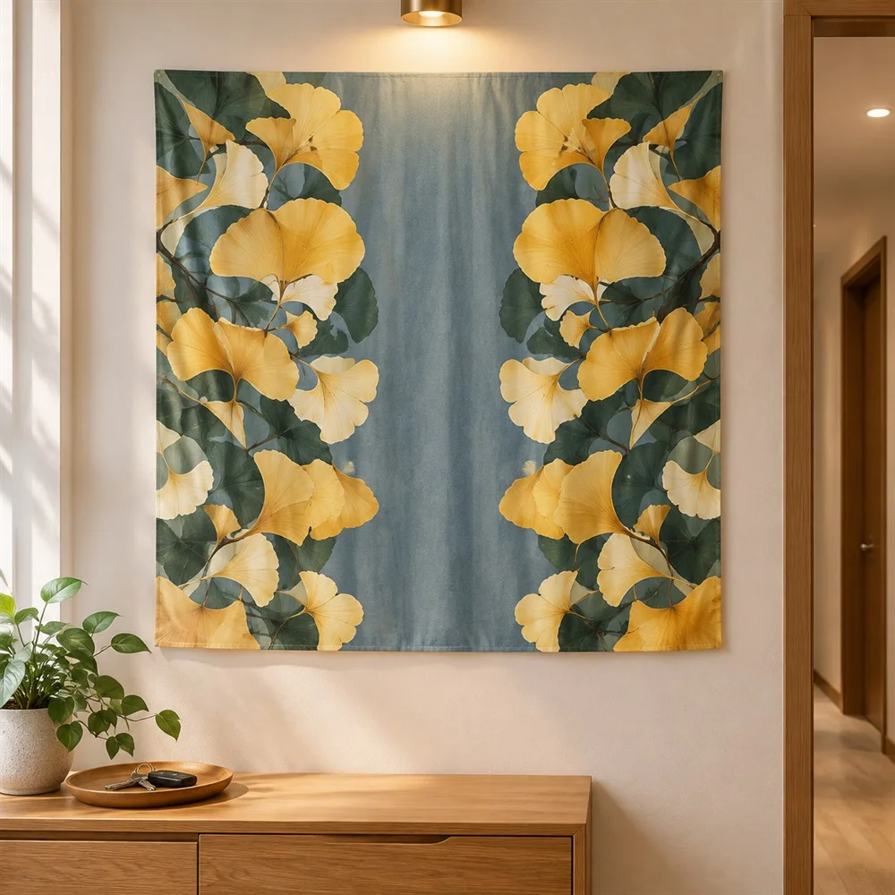 VIKAMA Ginkgo Autumn Leaves Tapestry Wall Hanging, HD Print Wall Art, Autumn Decor for Living Room Bedroom Study Kitchen
