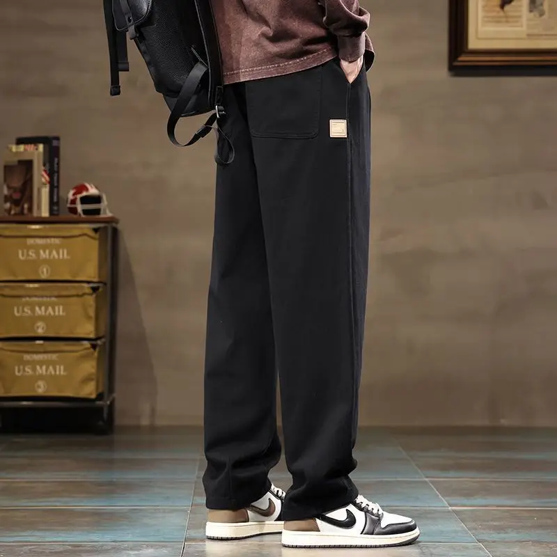 Spring Autumn Fashion Elastic Waist Casual Pants Men's Clothing Loose Solid Korean Style Pockets Ropa Hombre All Match Trouser