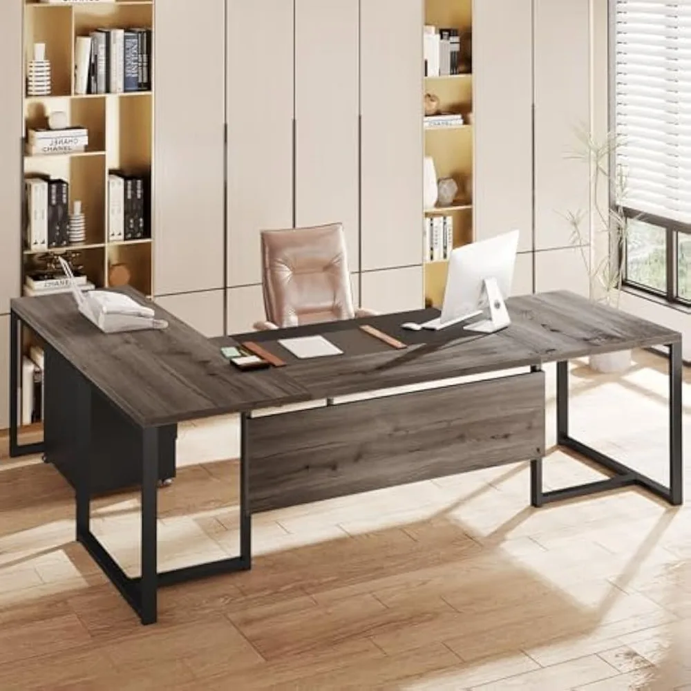 

70.8 "L-shaped administrative desk with drawer cabinet, administrative, with independent filing cabinet, work business desk