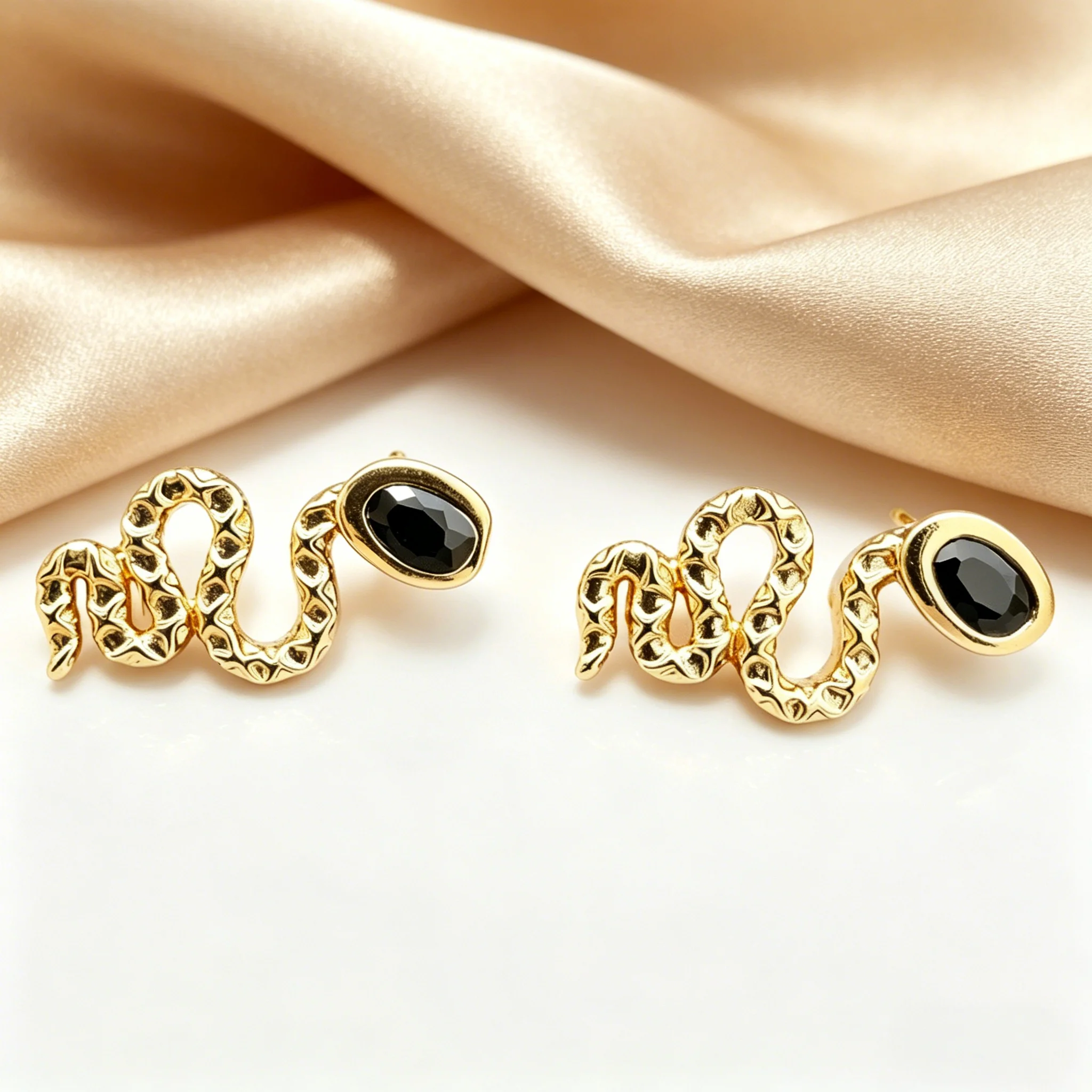 Stainless Steel Golden Textured Intersect Snake Earrings for Women Fashion Currents New Ear Jewelry Lady Gift Party Street Style
