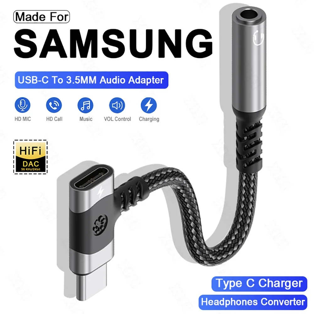 2 in 1 USB C Splitter Type C To 3.5mm Jack Audio Adapter Headphone Converter PD Fast Charging Cable for Samsung Phones Adapter