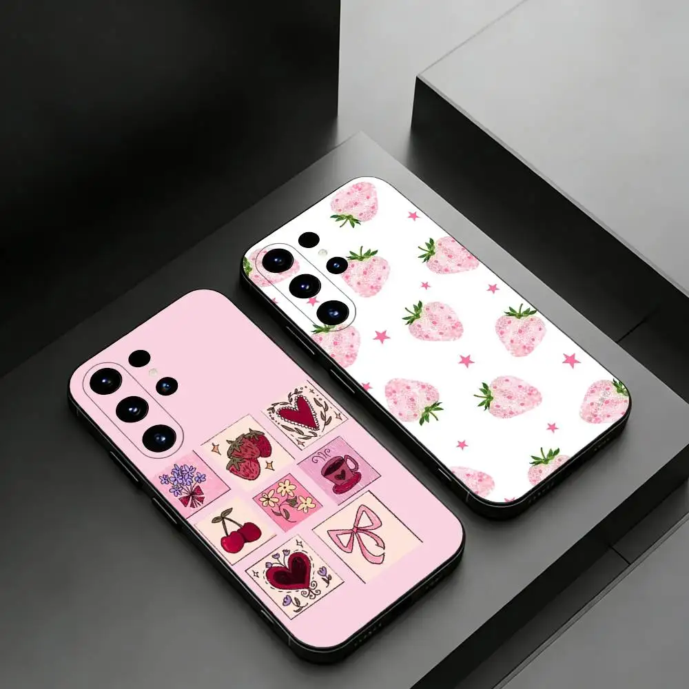 

Full Screen Pink Strawberry Phone case for Samsung Galaxy S24,25,26,23 22,21,S20 Plus Ultra FE soft fundas cases