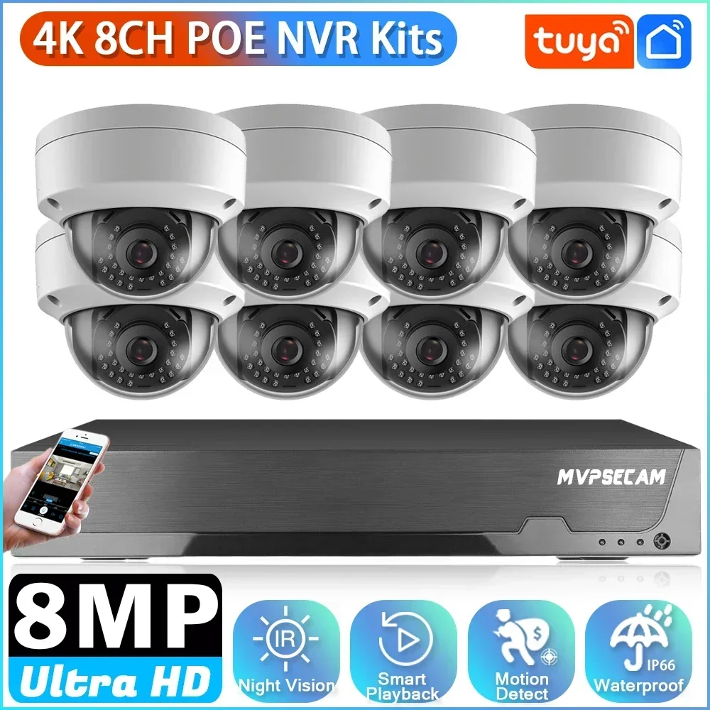 

4K 8MP Tuya Smart POE NVR Kit 8CH CCTV Surveillance System Outdoor Waterproof HD Video Security POE IP Cameras Motion Detection