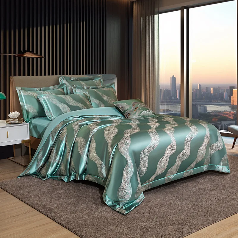 Yjq European-style yarn-dyed satin jacquard four-piece wedding multi-piece kit bedding