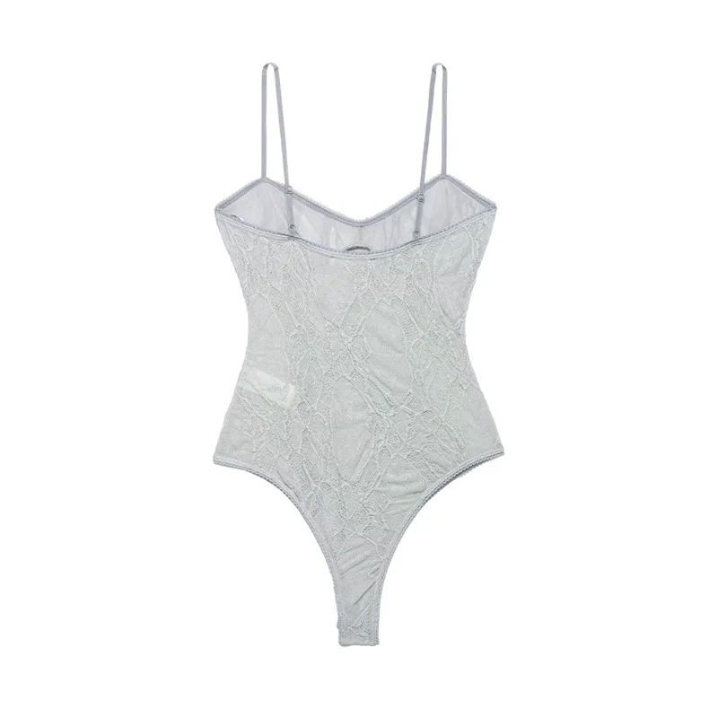 Women's Bodysuit 2026 New Fashion Spring Summer Spliced Lace Bodysuit for Women Chic Personality Spaghetti Strap Bodysuit