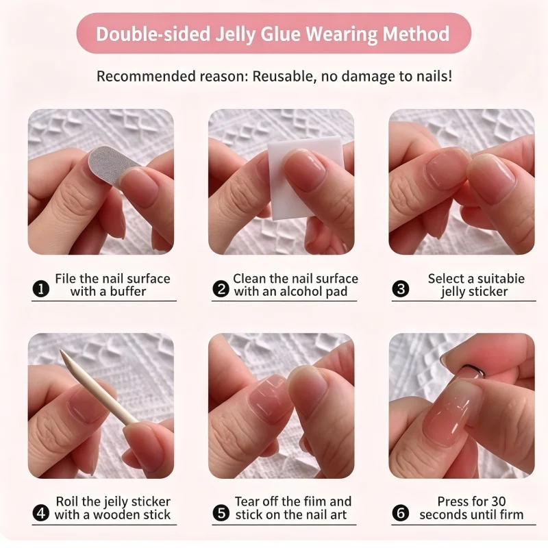 10 uñas postizas minimalistas dulces con degradado jelly en polvo, forma de cuchillo, transparentes nude con brillantina 5