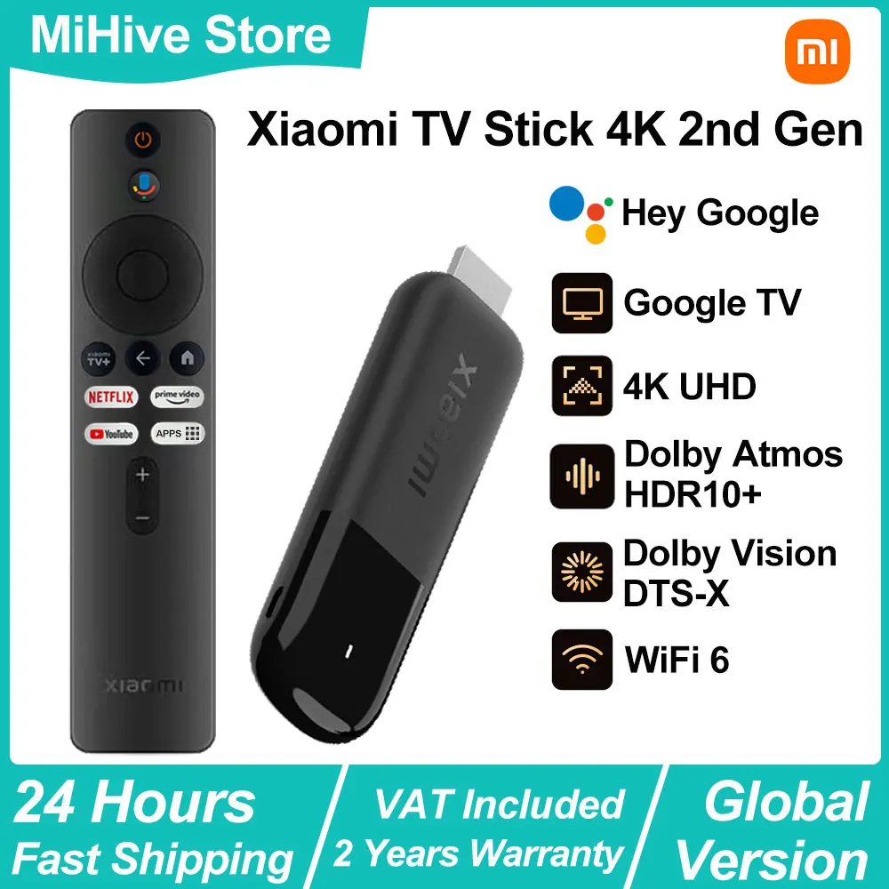 Xiaomi TV Stick 4K 2ème génération, WiFi 6, lecteur multimédia portable, Netflix, Google Assistant, Google TV, dongle TV intelligent BT5.2
