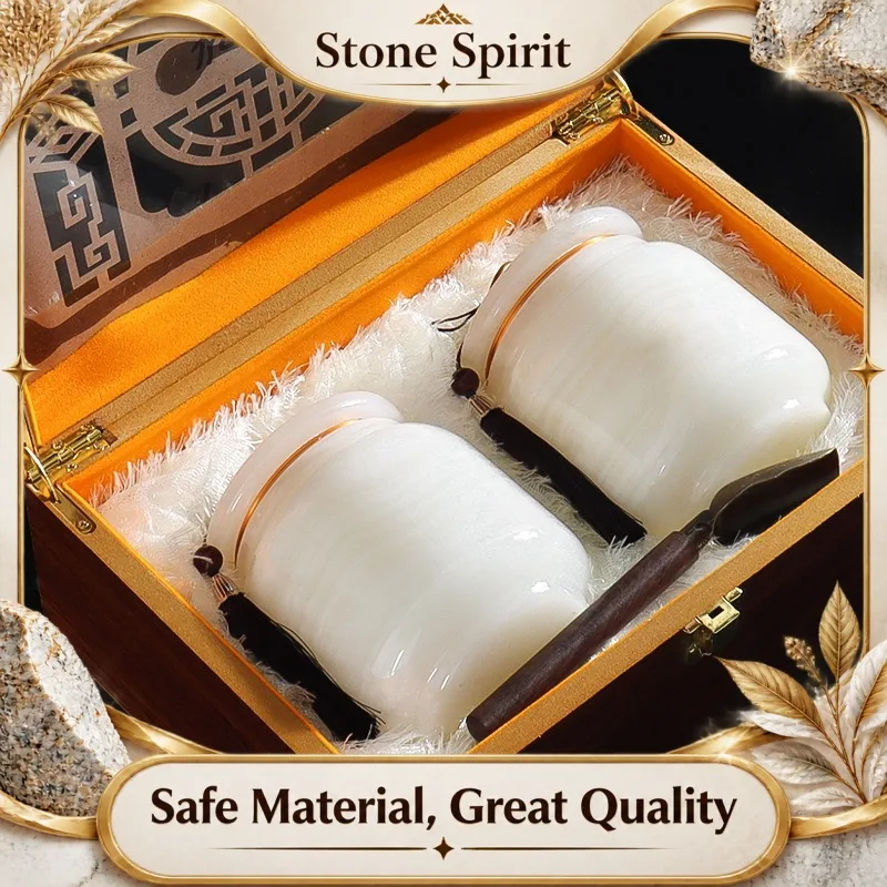 Natural Jade Storage Jar, Airtight Large Capacity Canister for Tea Leaves, Kitchen Pantry Organization, Luxury Home Decor Gift