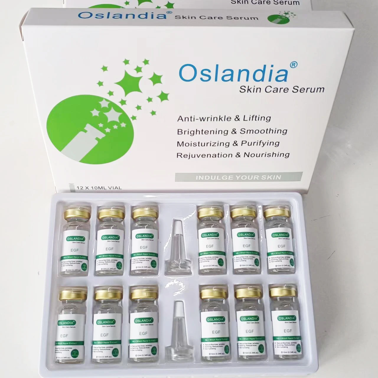 Oslandia egf ha bruxa hazel extrato rosto essência anti-acne reduzindo linhas finas rugas pele soro facial 10mlx12 frascos/caixa