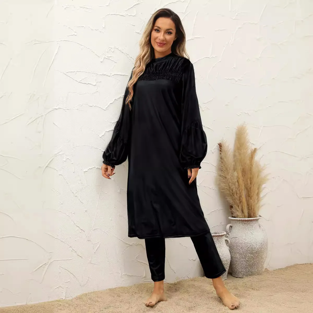 Swimsuits for Hijabis Black Full Coverage Long Sleeve Muslim Swimwear Sun Protection Suit Burkini 3 Pieces Set Islamic Burkinis