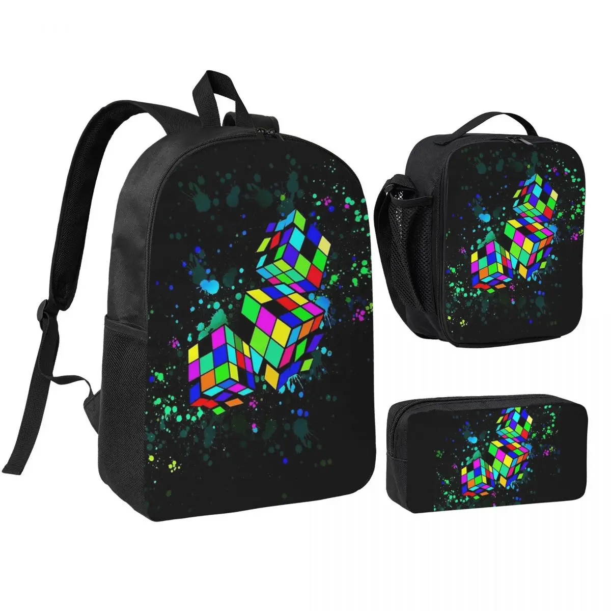 Rubix Rubiks Rubics Backpack Boys Girls BookBag School Bag Shoulder Bags 3ps Insulated Lunch Bag Pencil Case