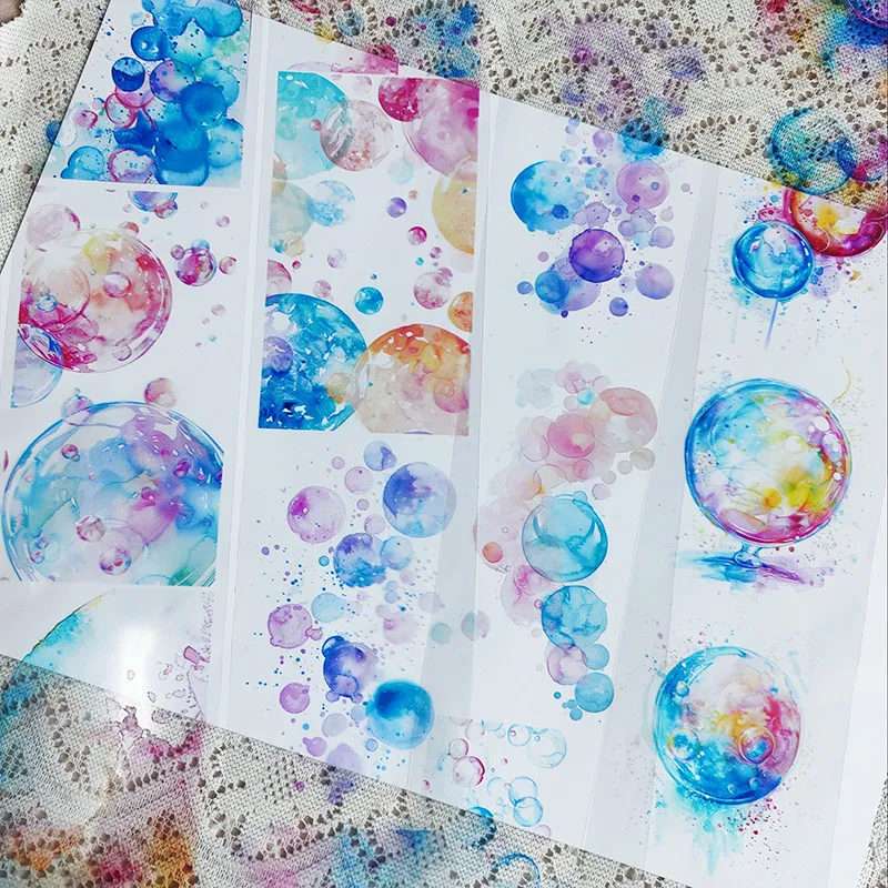 Watercolor Bubble Washi Tape Decorative Stickers For Journal Scrapbooking Base Layer Collage DIY Craft