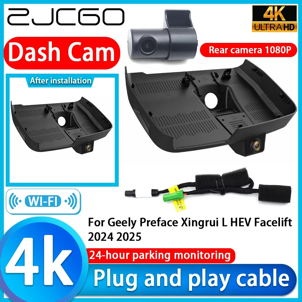 

ZJCGO Video Recorder 4K UHD Plug and Play Car DVR Dash Cam for Geely Preface Xingrui L HEV Facelift 2024 2025