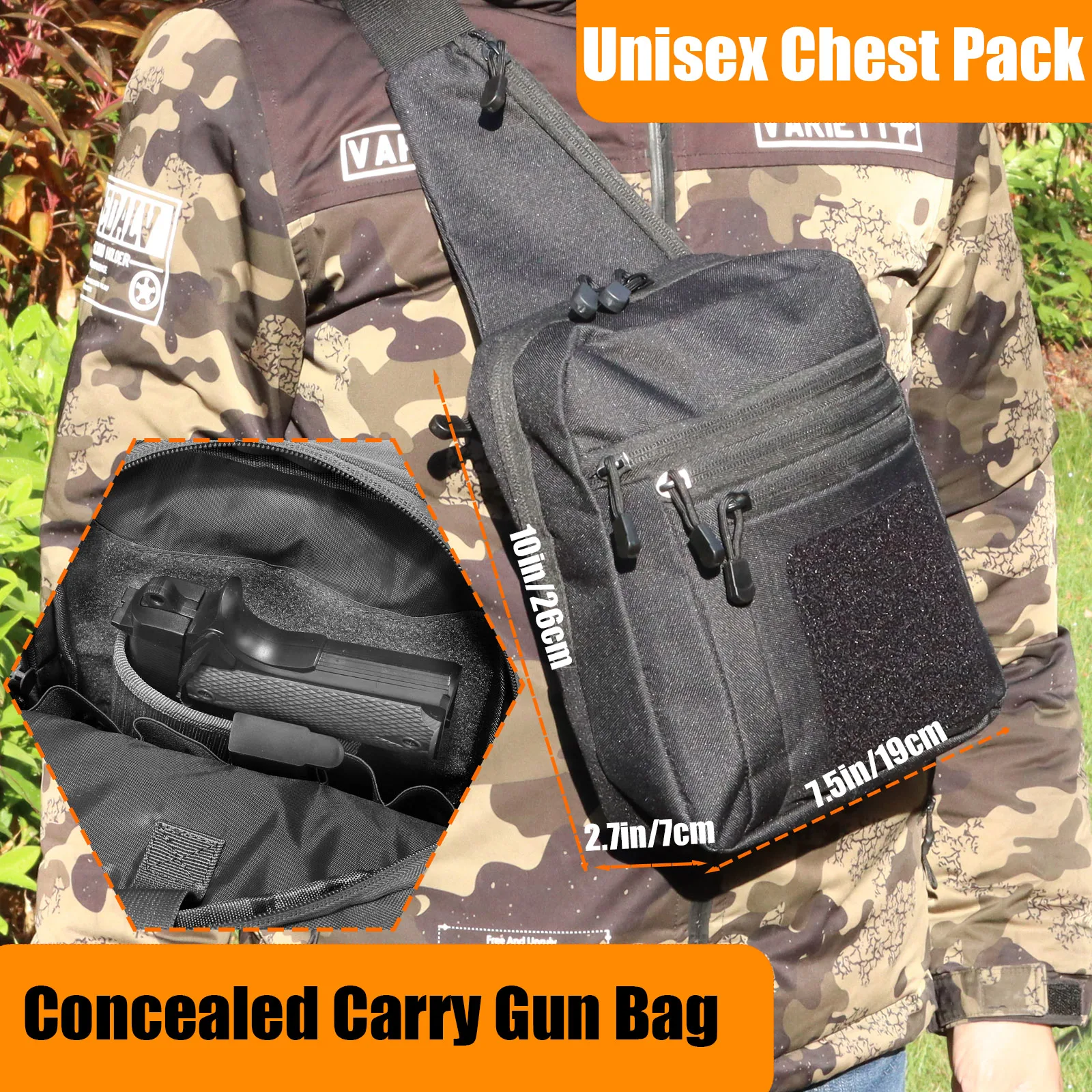 Concealed Carry Crossbody Gun Bag for Men, Ccw Sling Bag Tactical Shoulder Chest Pack Range Bags for Handguns