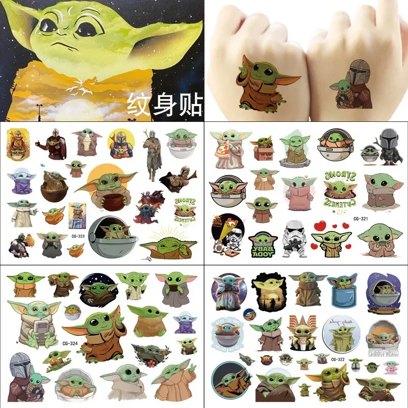 Baby Yoda Sticker Anime Figures Baby Yoda Children\'s Temporary Tattoos Party Decorations Kids Toys for Boys Girl Birthday Gift