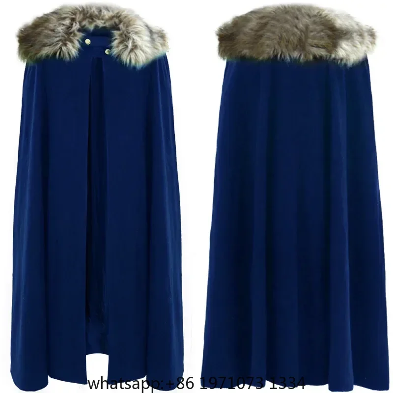 Men's Medieval Winter Cloak Thick Collar Larp Vicking Knight Cosplay Cape Coat Gothic Women Retro Mantle Halloween Costume