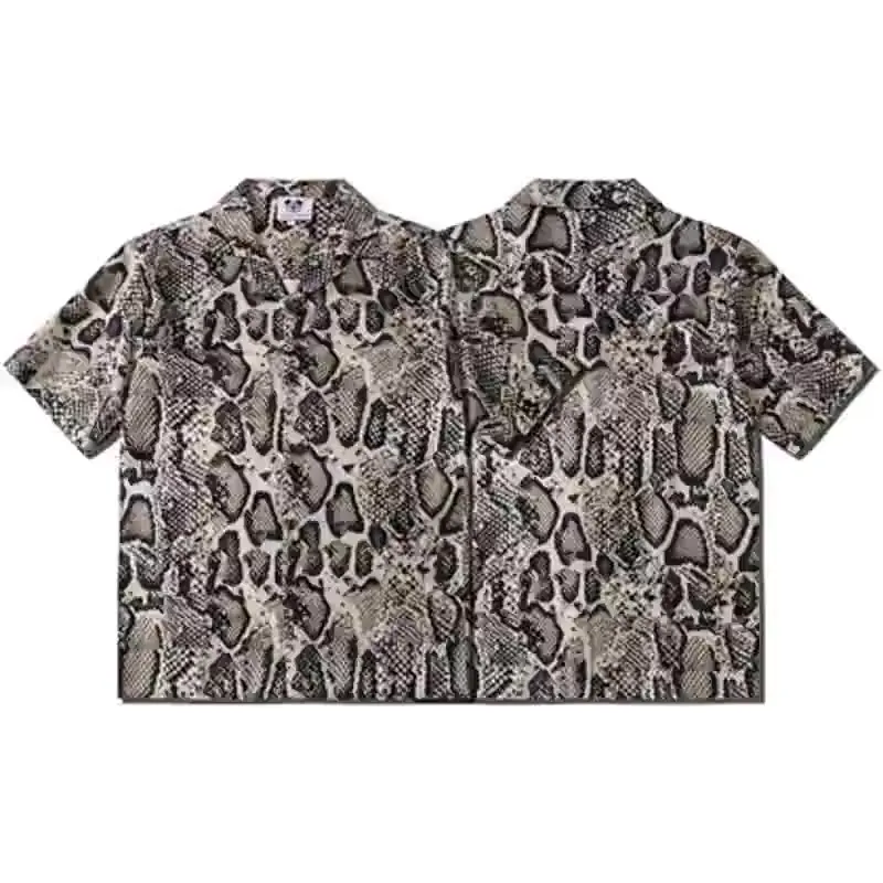 Y2K Summer New Men Vintage Snake Pattern Print Social Shirts Men’s Oversize Hawaiian Short Sleeve Luxury Shirt Camisas De Hombre