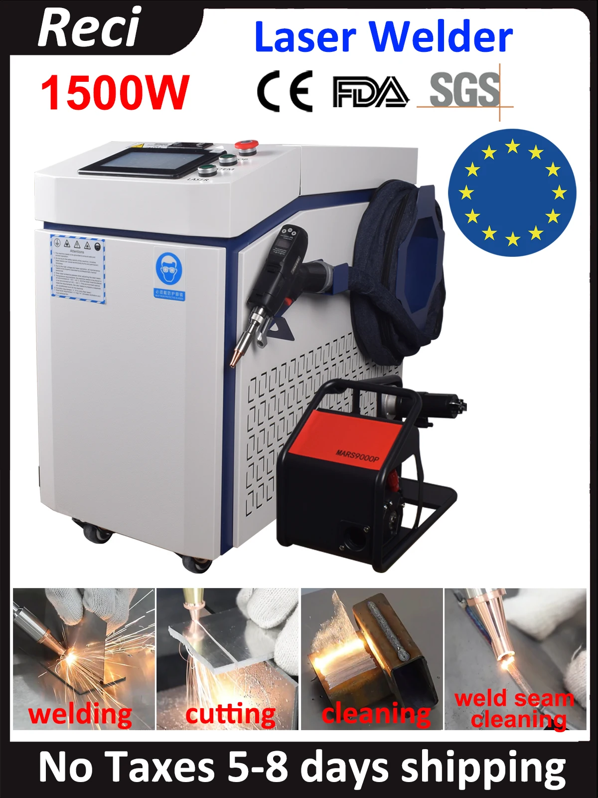 3000 W 4 IN 1 Faserlaserschweißen Schneiden Reinigung Lötmaschine 2000 W 1500 W Reci Handfaserlaserschweißgerät für alle Metalle