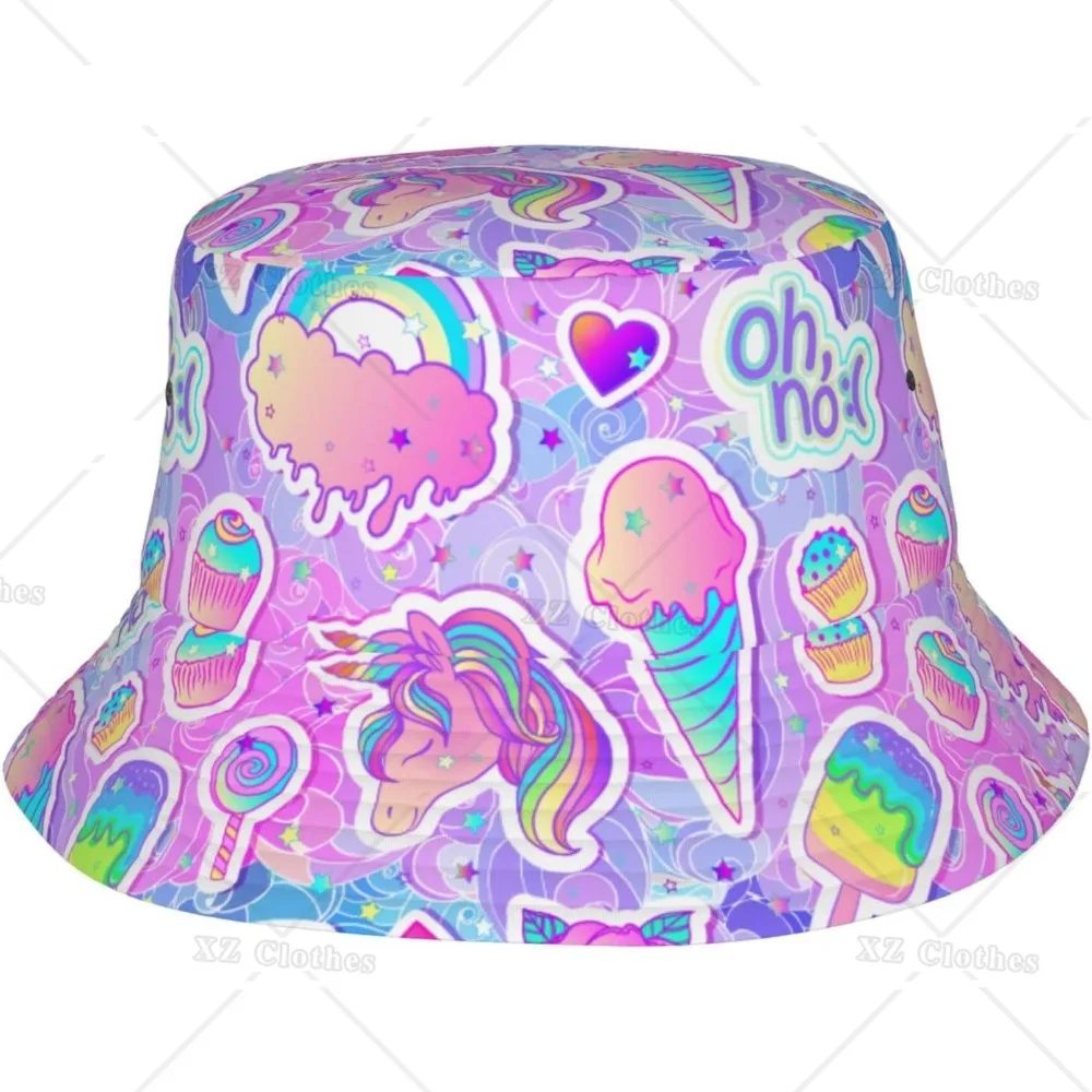 

Ice Cream and Unicorn Bucket Hat for Women Men Teens Beach Outdoor Packable Sun Cap Summer Headwear Fishing Caps for Fisherman