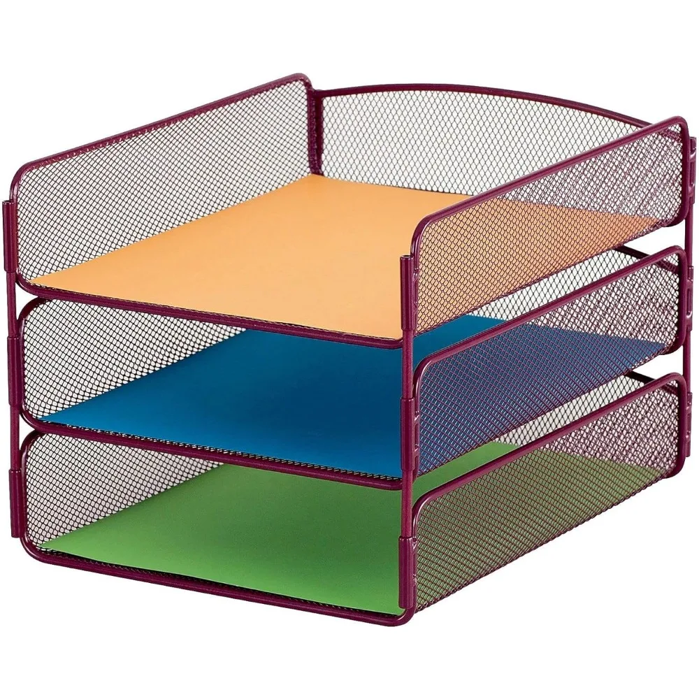 منظم مكتب أونيكس، 3 صواني، صندوق بريد للمكتب والفصول الدراسية، فارز الورق والبريد، شبكة فولاذية، أبيض