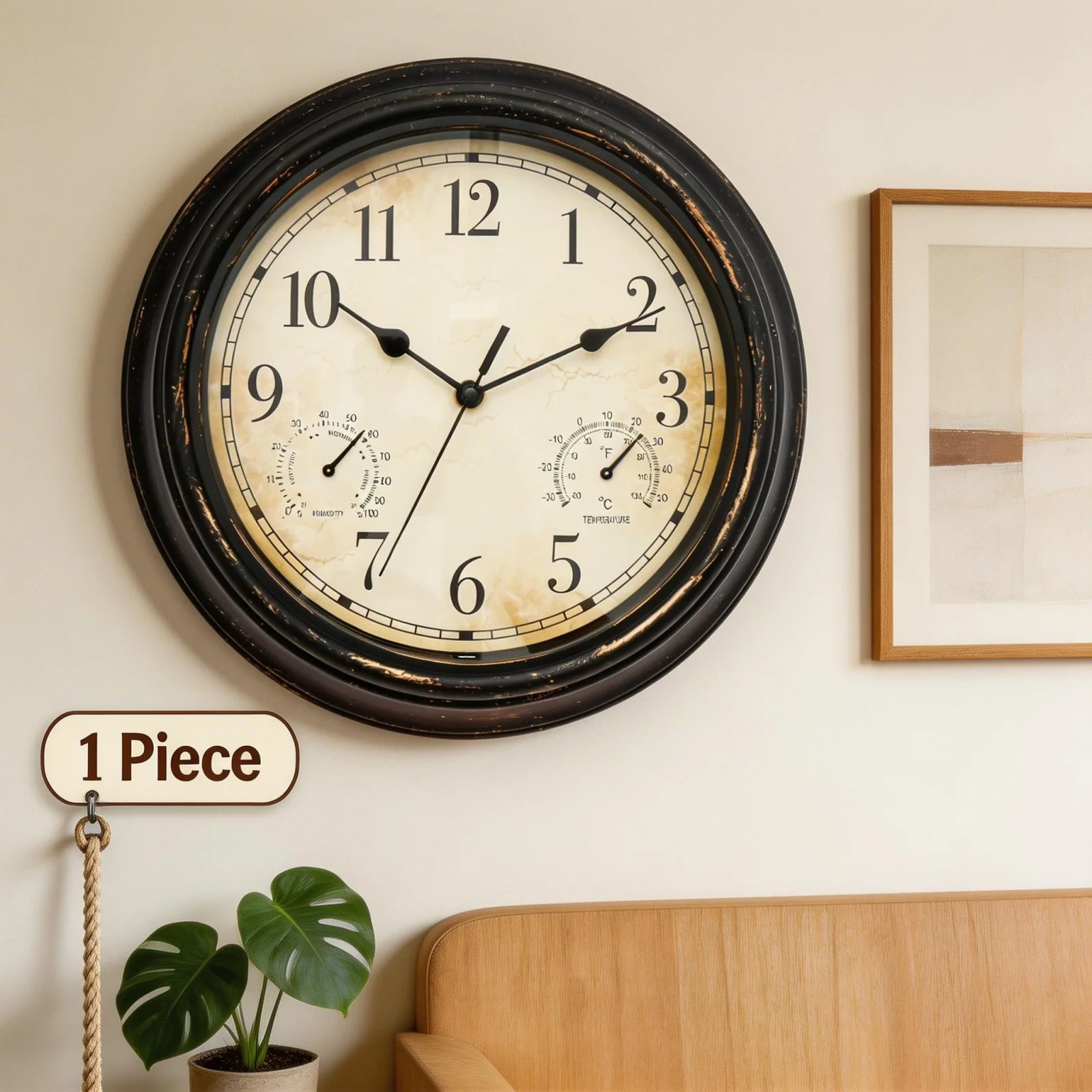 Wanduhr für den Außenbereich, Garten-Wanduhr mit Thermometer, wasserdicht, Raumdekoration, batteriebetrieben, für Garten- und Heimdekoration