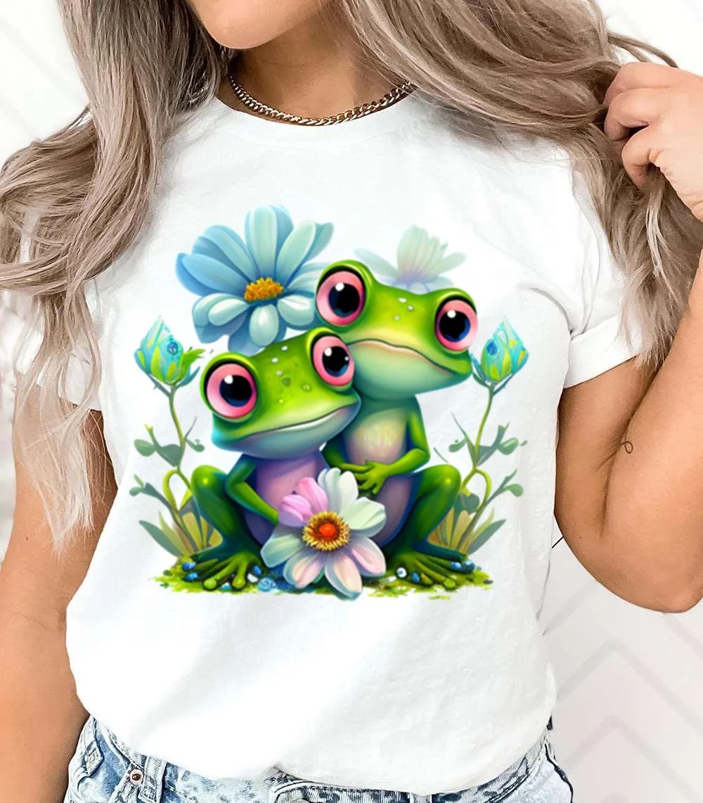 New Frog Print T Shirt Fashion Women Summer Casual Short Sleeve Tee Cute Loose T Shirts