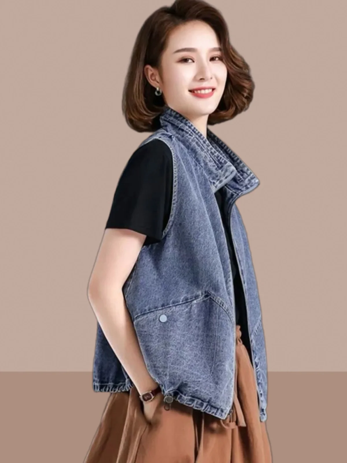 

Sli Ladies' Denim Vest Summer Thin Sun Protection Outerwear Large Size Faionable Commute Sle Zipper Closure Regular L...