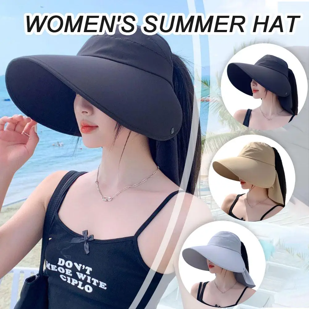 قبعة شمس بحافة واسعة للنساء ، حماية ضد أشعة فوق البنفسجية ، قبعة صيادين للتنزه ، قابلة للطي ، قبعة شاطئ صلبة ، الصيف ، من من من من الخارج