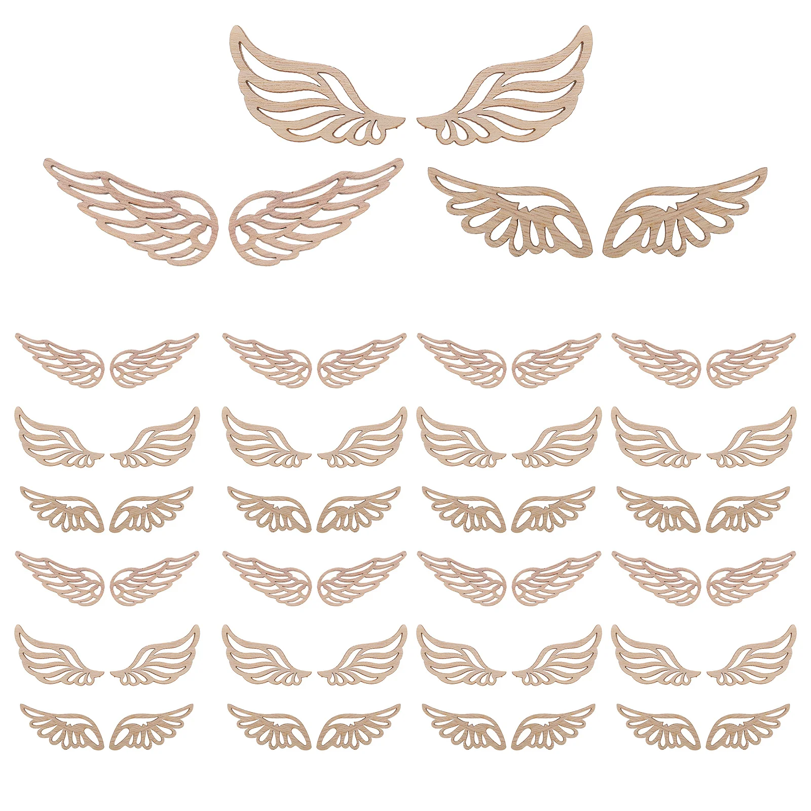 

60Pcs Angel Wings Wooden Chips Unfinished Natural Wood Vintage Hollow Cutout Rustic Ornaments DIY Craft Embellishment Decoration