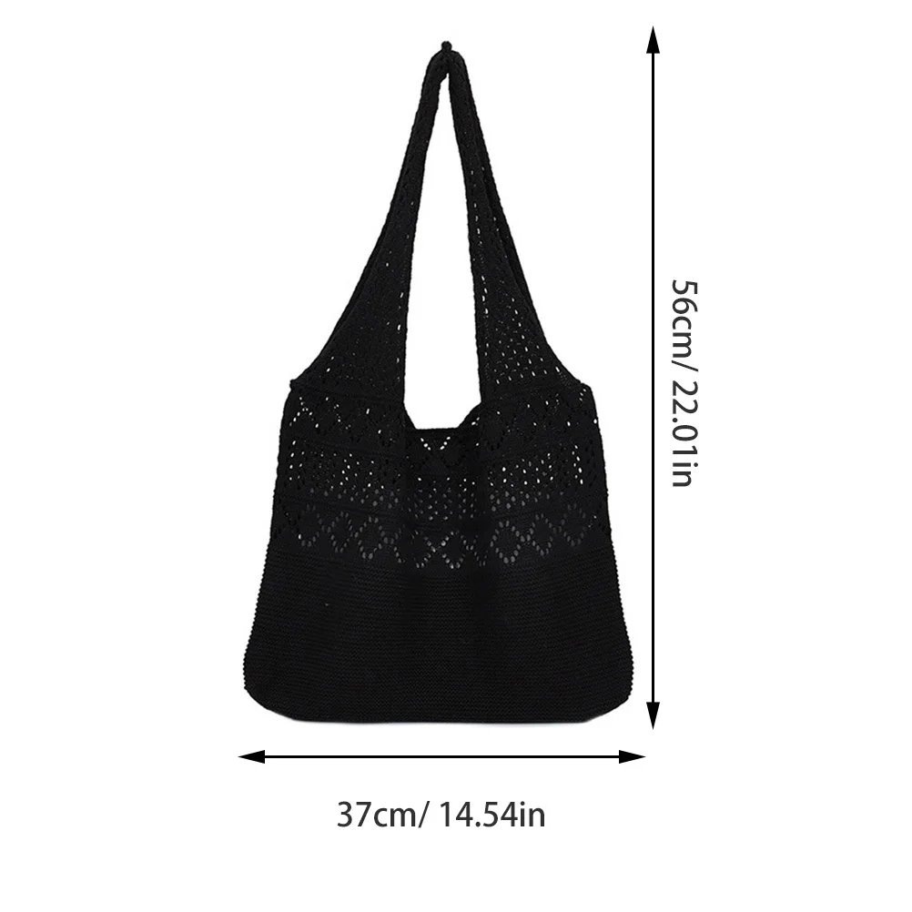 1 قطعة محبوك جوفاء المرأة حبال سوداء خفيفة الوزن حمل حقيبة كتف محبوك حقيبة سيدة محفظة السفر عطلة التسوق