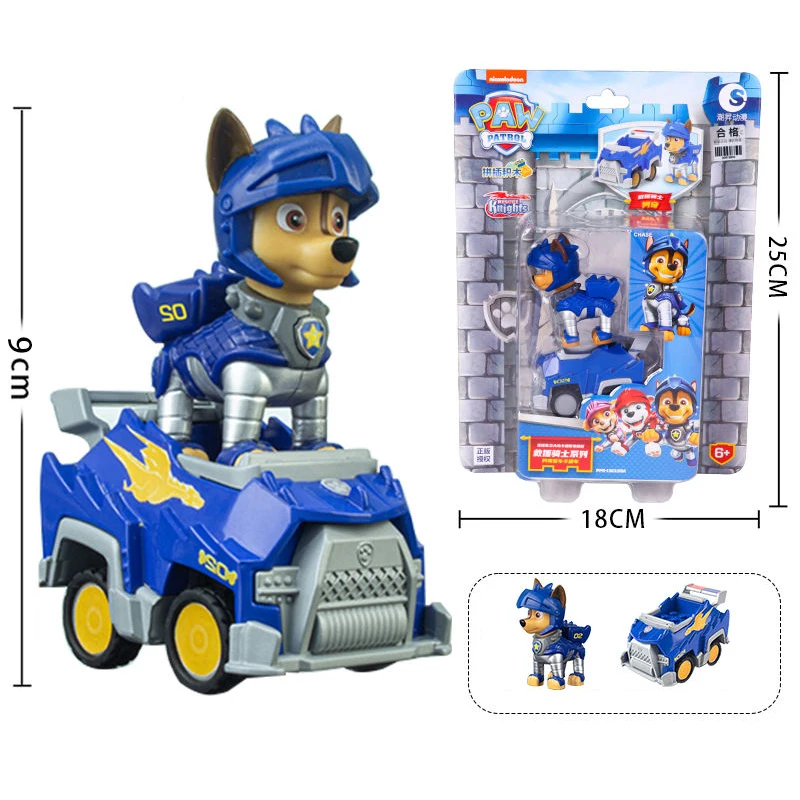 Genuine Paw Patrol Vehicle Rescue Knight Chase Skye Marshall Pull Back Cars Playset Building Blocks Action Figure Children Toys