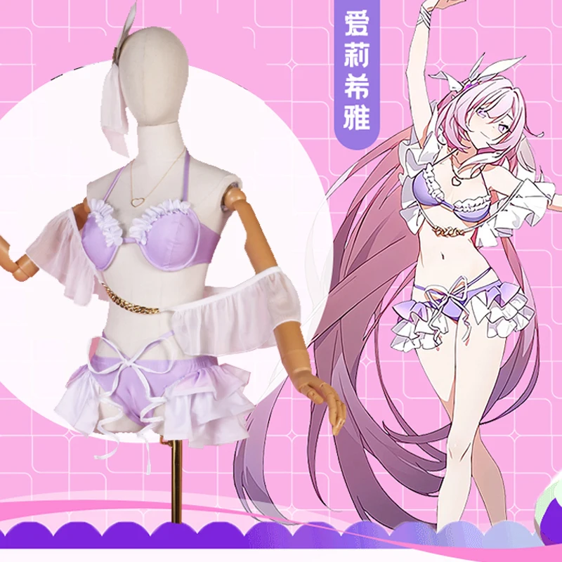 

Game Honkai 3rd cos Elysia Cosplay Sexy Cute bikini Summer Cool Women ruffled sleeve swimsuit Costume